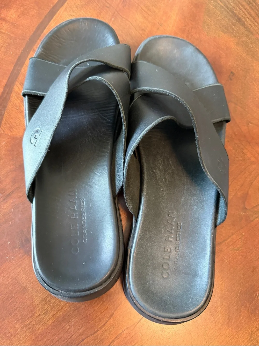 Cole Haan Grand Ambition Black Leather Slides Men’s Size 12 Criss Cross Sandals